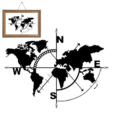 Metal World Map Wall Art Metal Compass Design