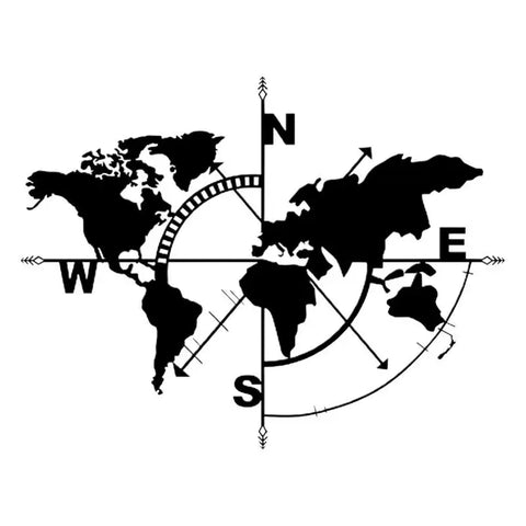 Metal World Map Wall Art Metal Compass Design