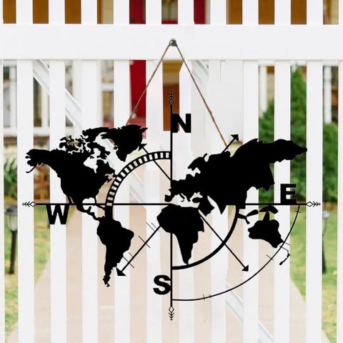 Metal World Map Wall Art Metal Compass Design