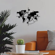 Metal World Map Wall Art Metal Compass Design
